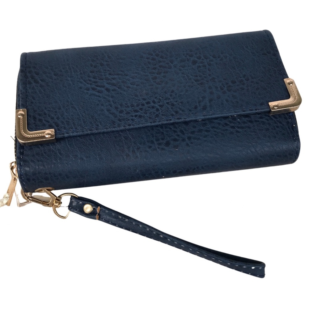 Love Trove LA Navy Rose Gold Convertible Wristlet Wallet Purse Clutch